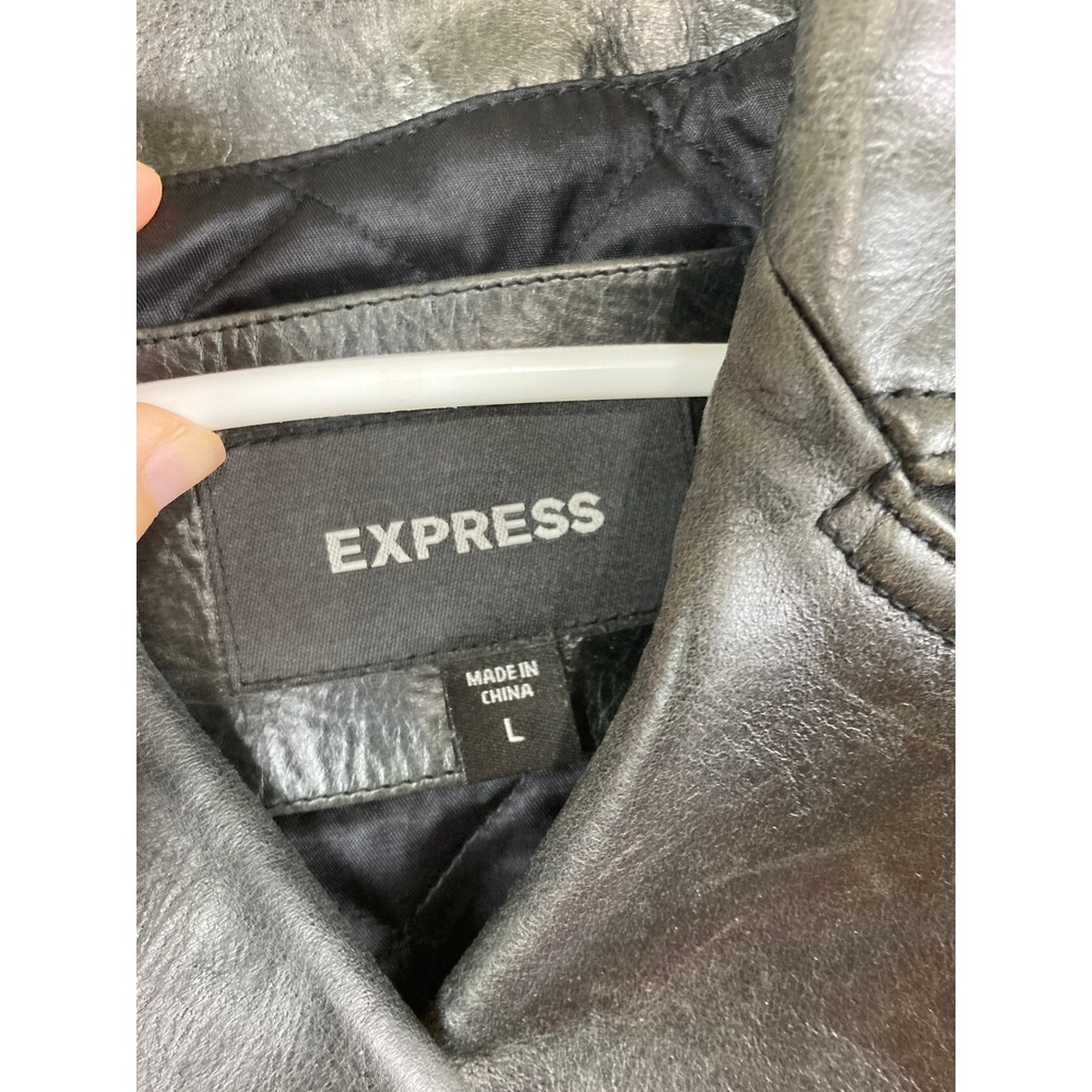 Express Biker Moto Jacket Women L Black Genuine Leather Belted Asymmetrical Y2K - Picture 4 of 8